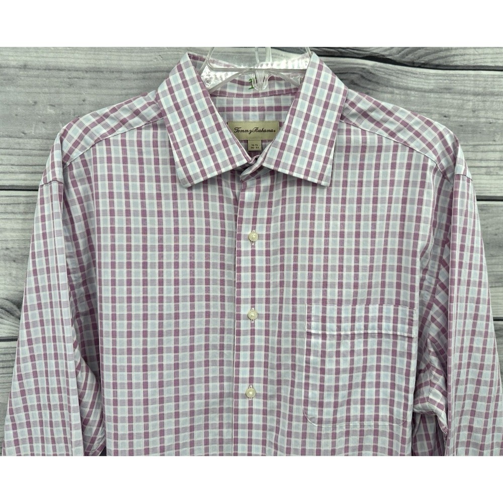 TOMMY BAHAMA LONG SLEEVE BUTTON FRONT SHIRT Men's 16.5 36-37 LAVENDER PLAID